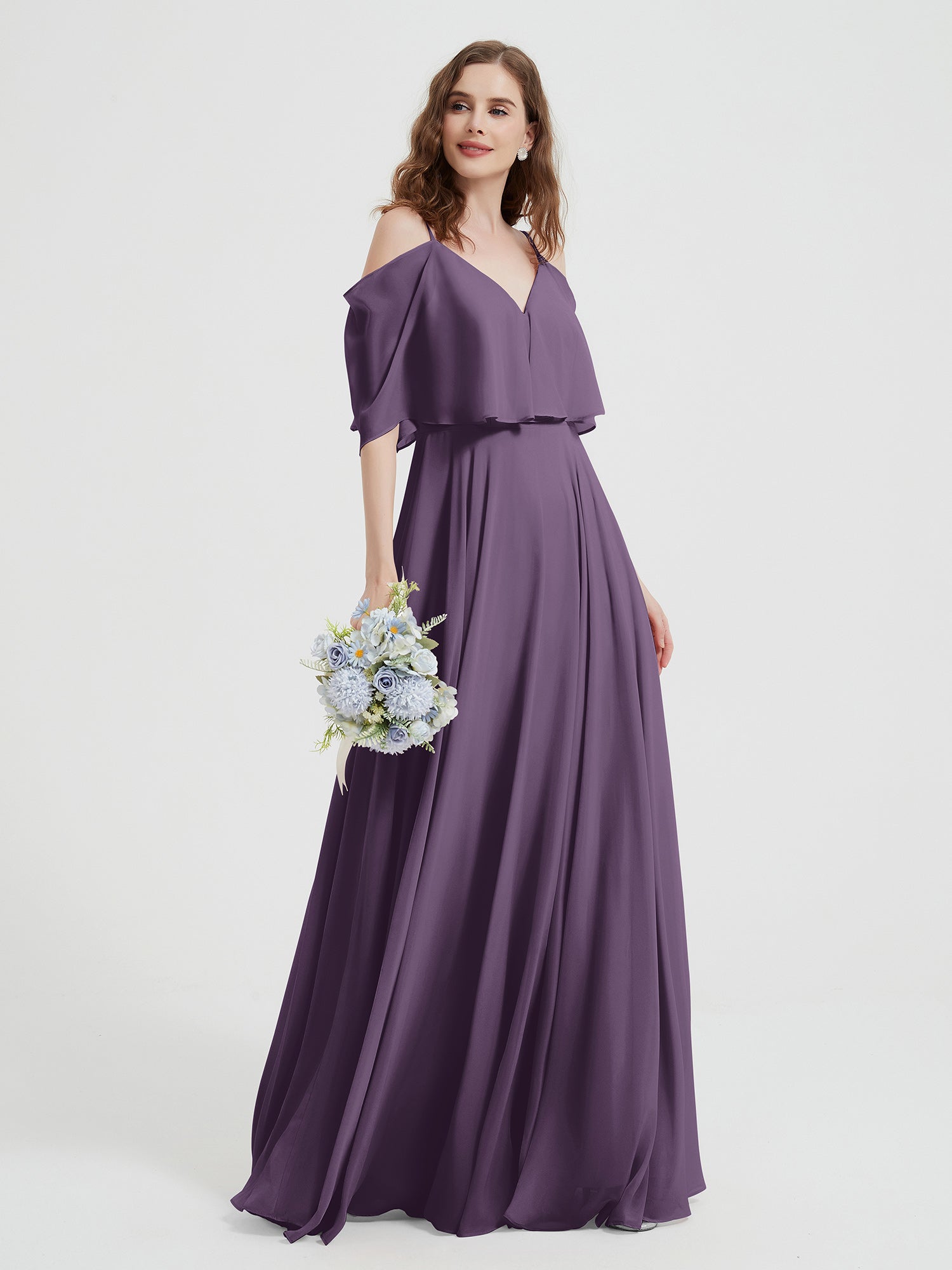 Spaghetti Strap Dresses with Flutter Sleeves Plum